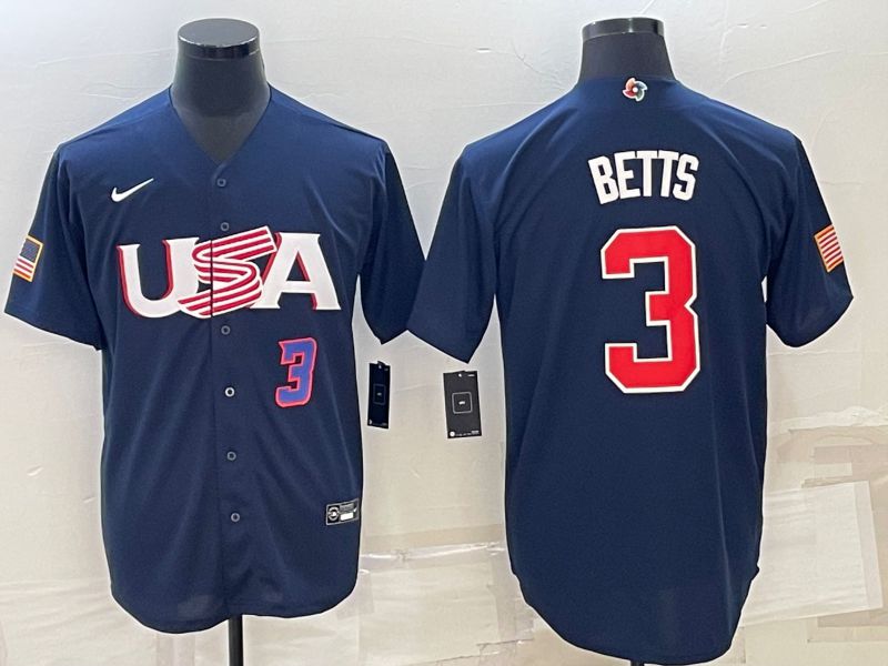 Men 2023 World Cub USA #3 Betts Blue Nike MLB Jersey4